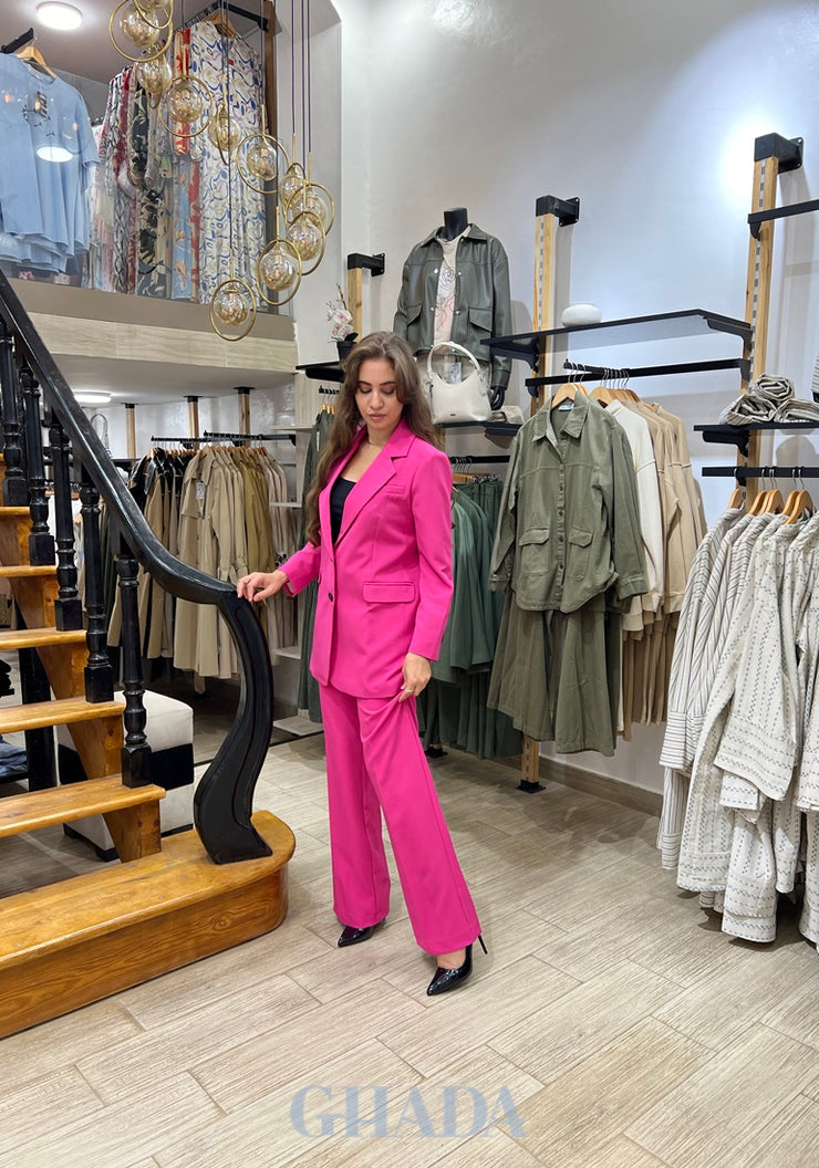 Ensemble blazer - pantalon en rose fuchsia