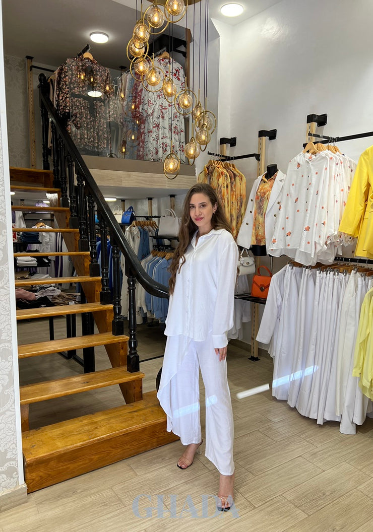 Ensemble chemisier et pantalon en blanc