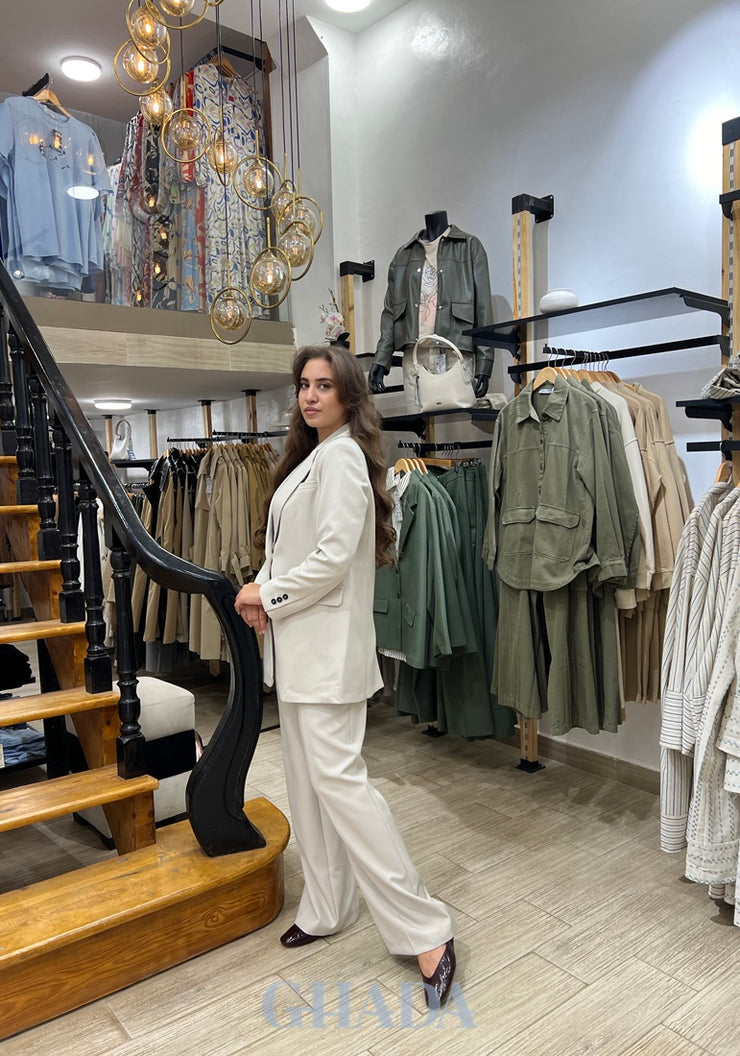 Ensemble blazer - pantalon en beige sable