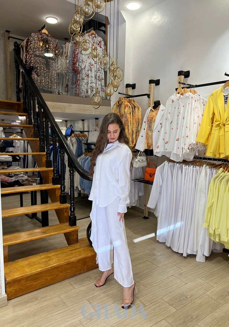 Ensemble chemisier et pantalon en blanc