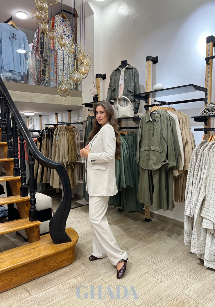 Ensemble blazer - pantalon en beige sable