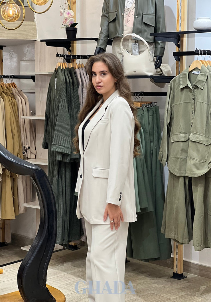 Ensemble blazer - pantalon en beige sable