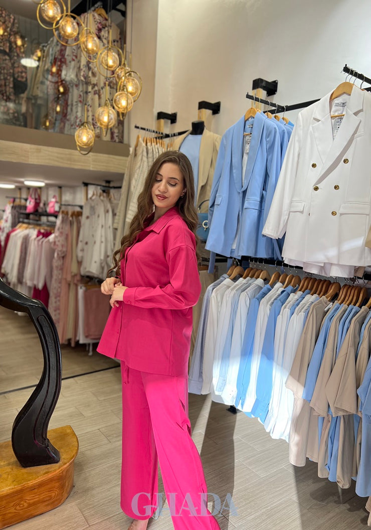 Ensemble chemise & pantalon en rose fuchsia