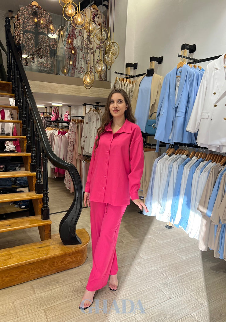 Ensemble chemise & pantalon en rose fuchsia