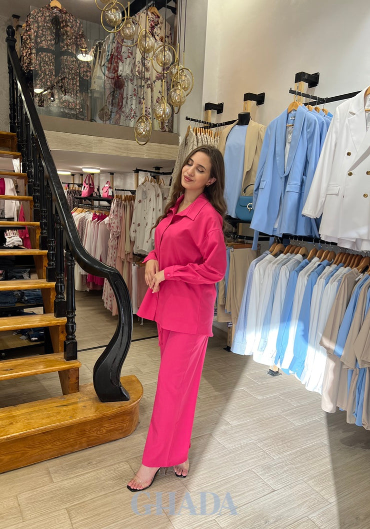 Ensemble chemise & pantalon en rose fuchsia