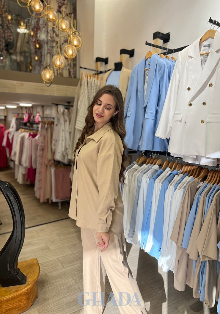 Ensemble chemise & pantalon en beige