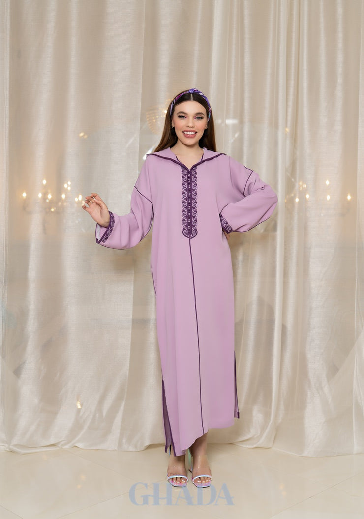 Djellaba en Broderie - Façon Maalem en mauve