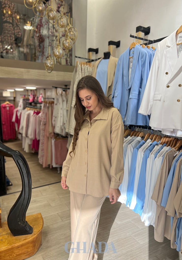 Ensemble chemise & pantalon en beige
