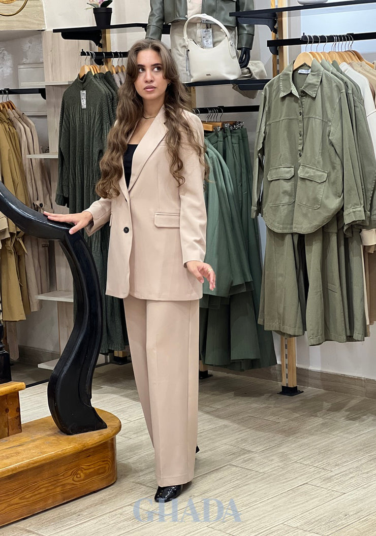 Ensemble blazer - pantalon en beige