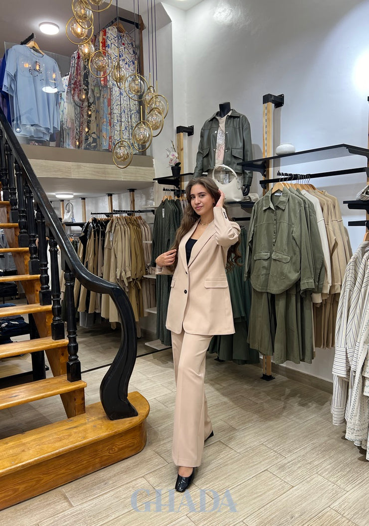 Ensemble blazer - pantalon en beige