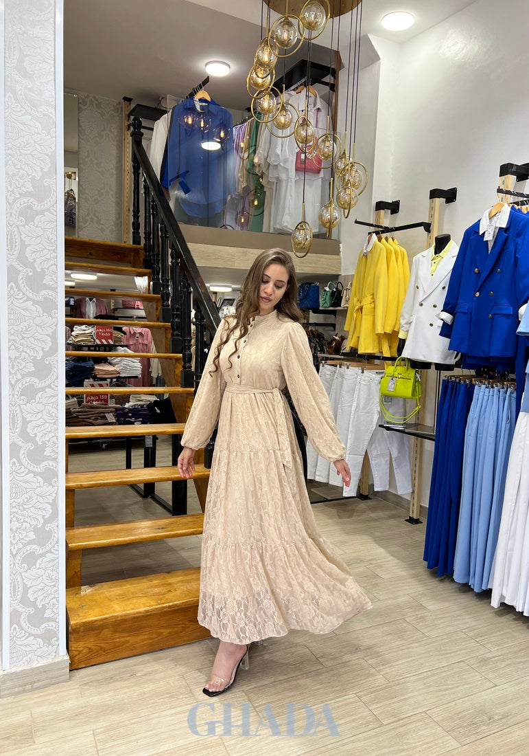 Robe En Dentelle Sandro Ferrone - Couleur Beige, Taille L - Longueur Genou, Très Bon état