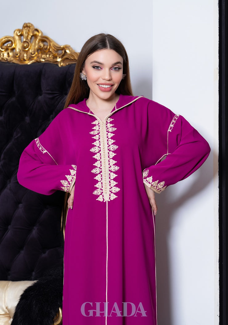 Djellaba en Broderie - Façon Maalem en rose fushia