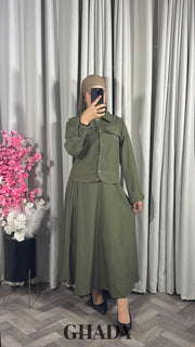Ensemble veste et jupe en vert kaki