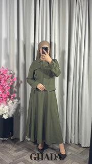 Ensemble veste et jupe en vert kaki