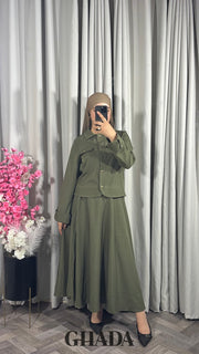 Ensemble veste et jupe en vert kaki