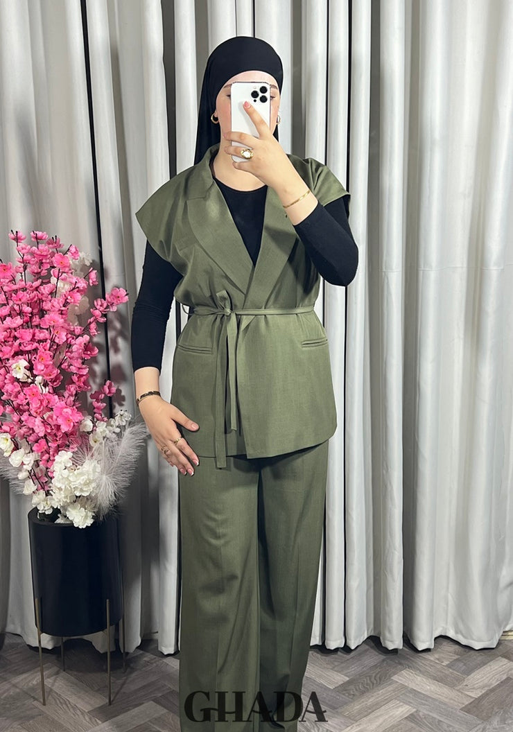 Ensemble gilet et pantalon en vert kaki