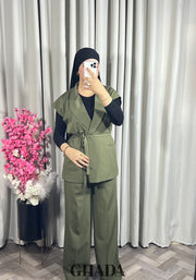 Ensemble gilet et pantalon en vert kaki