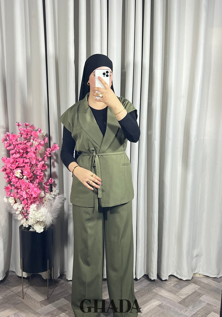Ensemble gilet et pantalon en vert kaki