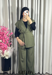 Ensemble gilet et pantalon en vert kaki
