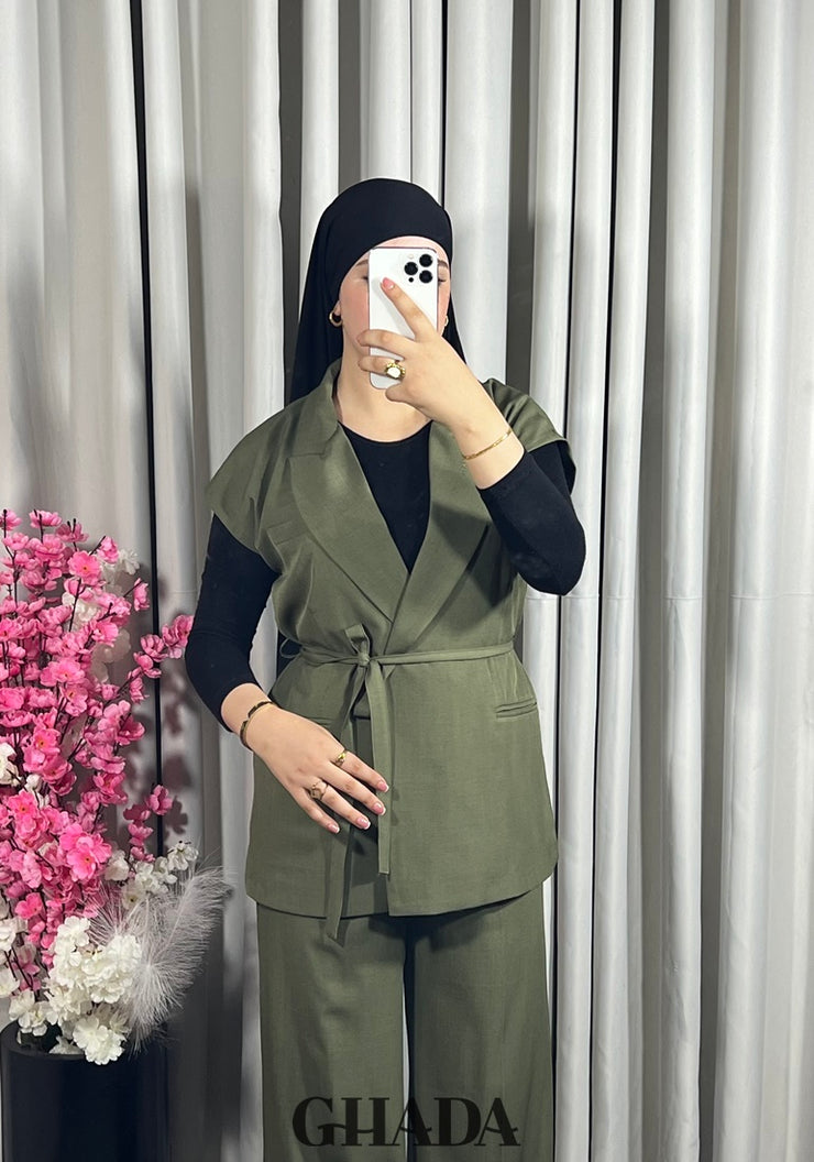 Ensemble gilet et pantalon en vert kaki