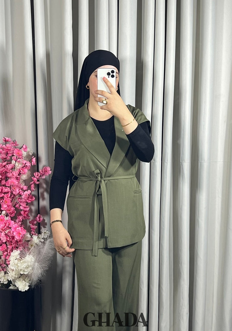 Ensemble gilet et pantalon en vert kaki