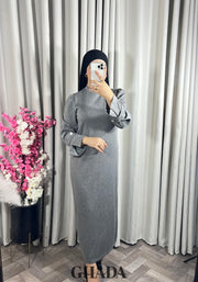 Robe longue grise en maille