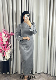 Robe longue grise en maille