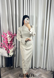 Robe longue beige en maille