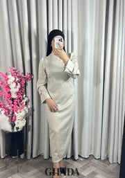 Robe longue beige en maille