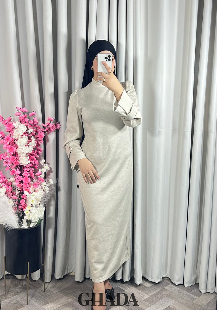 Robe longue beige en maille
