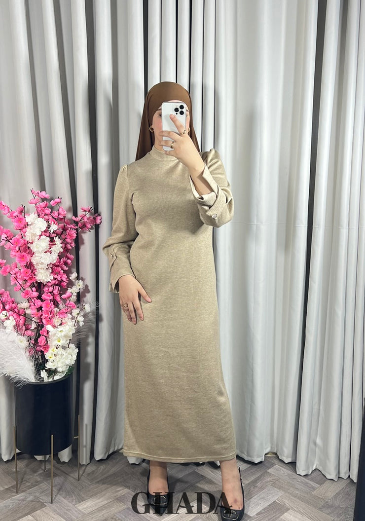 Robe longue beige foncé en maille