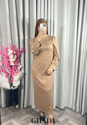 Robe longue camel en maille