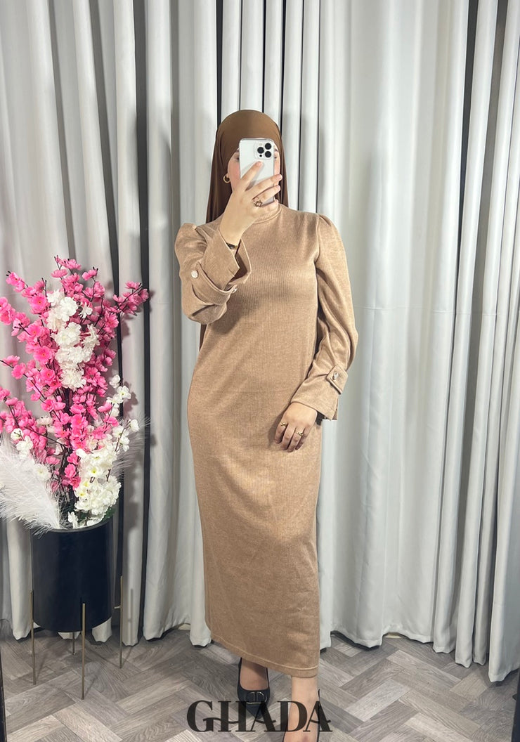 Robe longue camel en maille