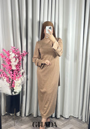 Robe longue camel en maille