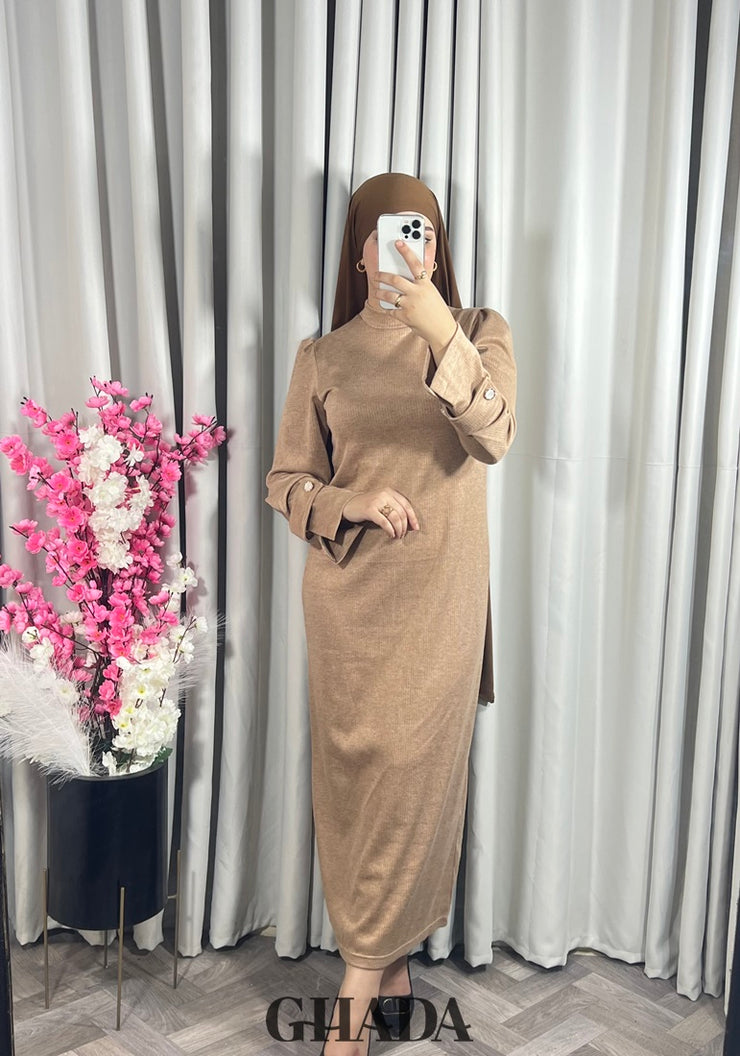 Robe longue camel en maille