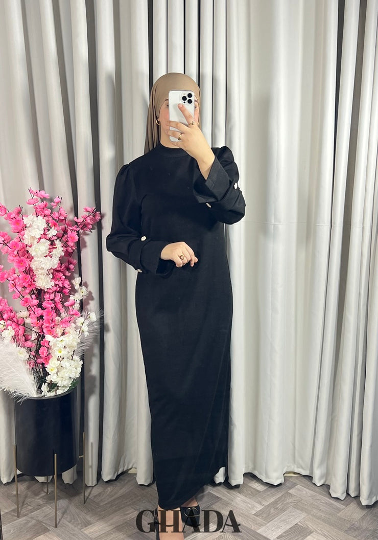 Robe longue noire en maille