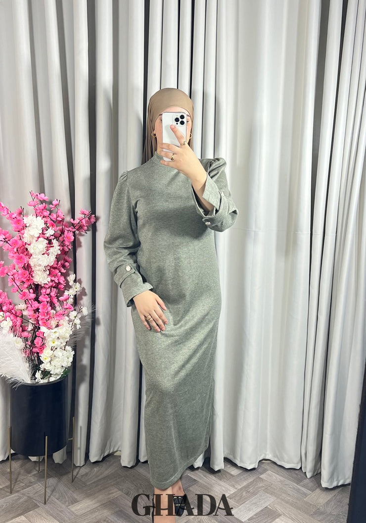 Robe longue vert kaki en maille