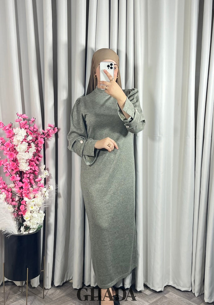 Robe longue vert kaki en maille