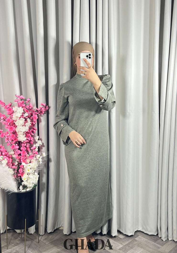 Robe longue vert kaki en maille