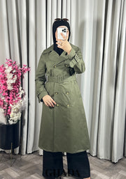 Trench-coat long en vert kaki
