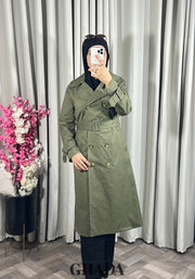 Trench-coat long en vert kaki