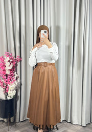 Jupe longue en simili-cuir en caramel