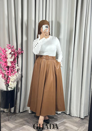 Jupe longue en simili-cuir en caramel