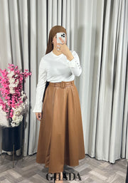 Jupe longue en simili-cuir en caramel