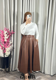 Jupe longue en simili-cuir en marron