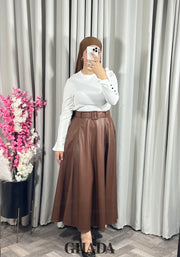 Jupe longue en simili-cuir en marron