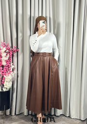 Jupe longue en simili-cuir en marron