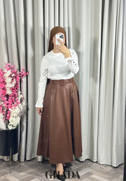 Jupe longue en simili-cuir en marron