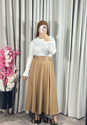 Jupe longue en simili-cuir en beige