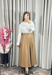 Jupe longue en simili-cuir en beige
